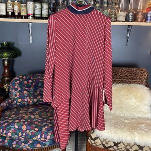 Who What Wear NWT merlot white navy striped asymmetrical hem long sleeve dress